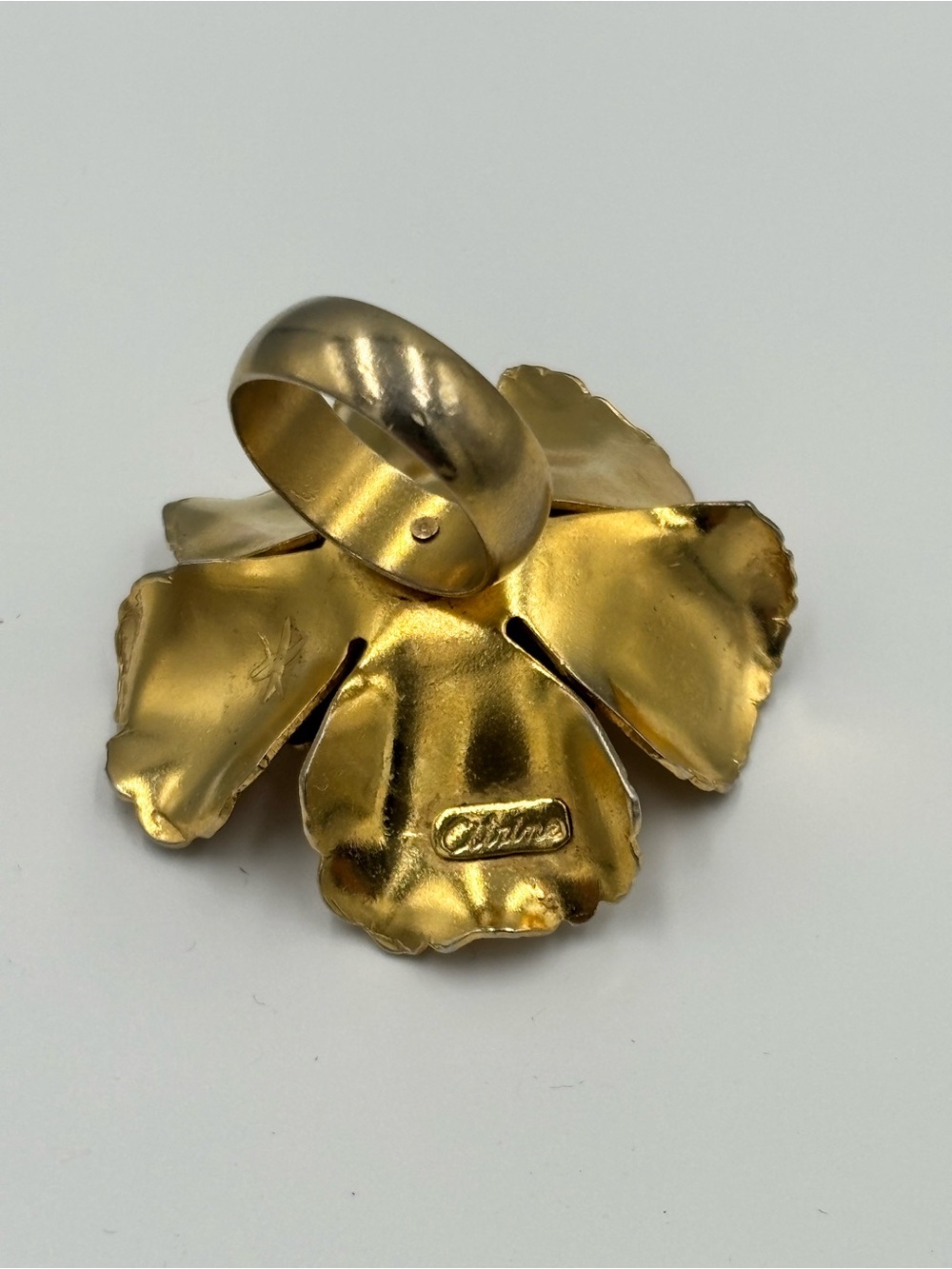 Vintage CITRINE Gold Tone Floral Statement Ring Size 6.5 - Picture 4 of 7
